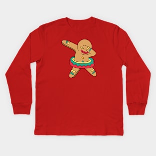 Cute Dabbing  Christmas Gingerbread Man Kids Long Sleeve T-Shirt